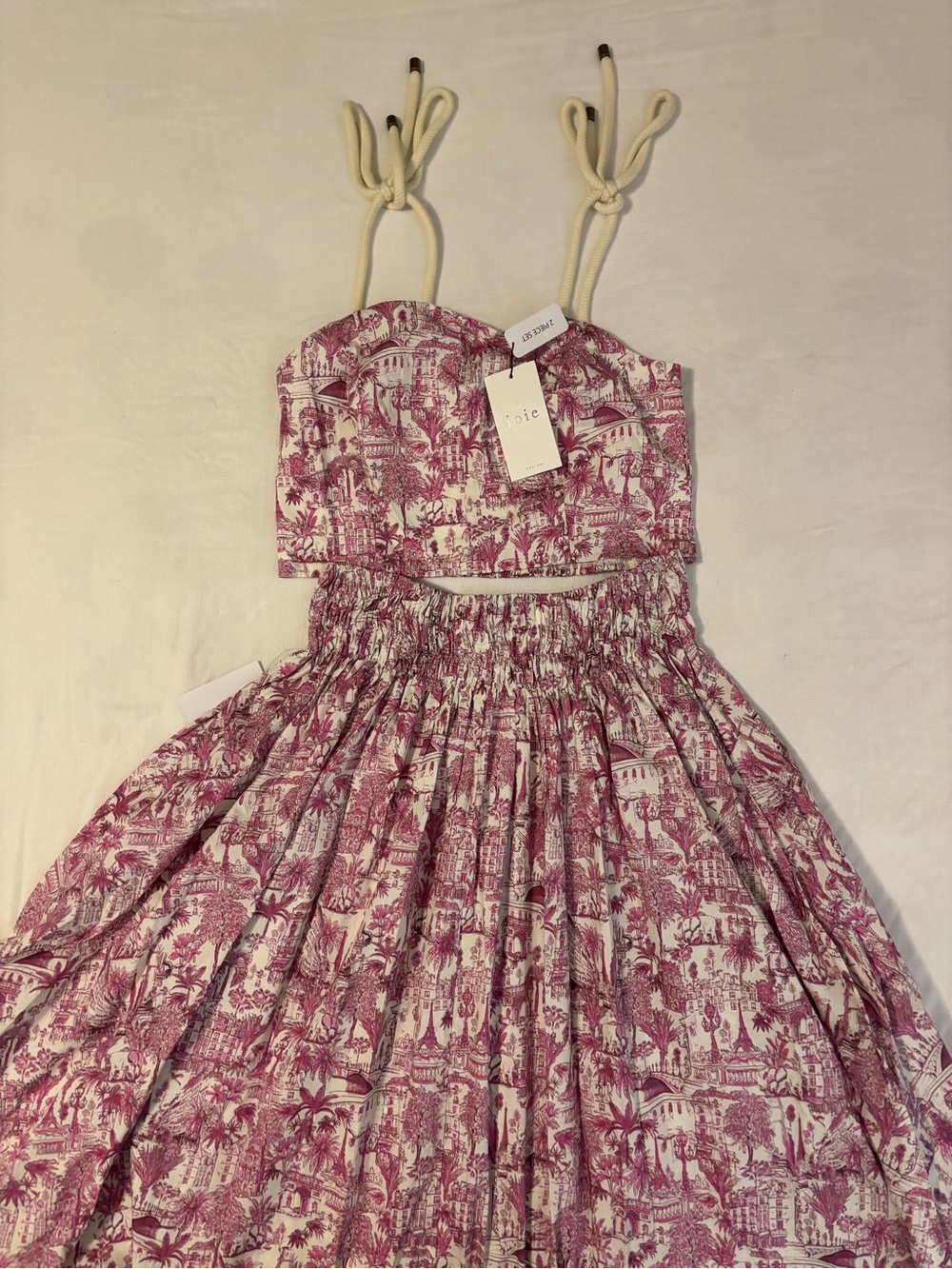 Joie Pink Toile Cotton Sundress with Cream Tie Straps